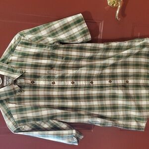 Carhartt green plaid SS button down shirt. Size small